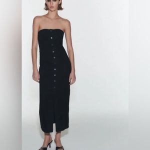 NWT Zara dark denim bustier button front dress size S